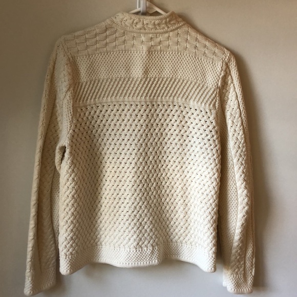 LL Bean cotton button up sweater cable and mixed stitch knit - Picture 7 of 9